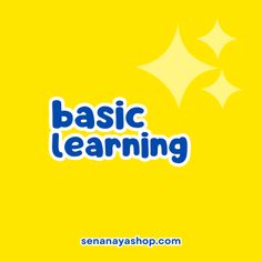 a yellow background with the words basic learning written in blue and white on top of it