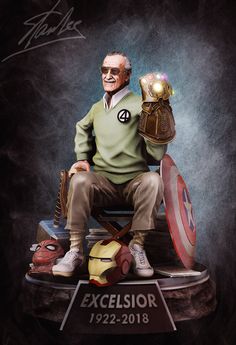 an older man sitting on top of a chair holding a glove and shield in his hand