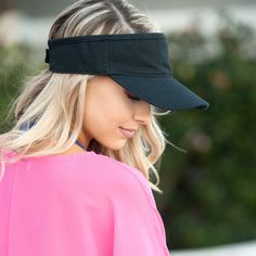 "Our black women's monogrammed visor is a must have! Perfect to keep the sun off your face this Summer and be stylish at the same time. Our visors can be monogrammed with a single or triple initials or a name. Our visor is an adorable accessory to our cover-ups, tunics and monogram bags. Please make sure to send the initials as you would like them to appear on the visor. This will prevent any confusion as to how the monogram should be done. Details: - made of soft cotton - has an adjustable Velc Personalized Beach Bags, Lyric Shirts, Womens Visor, Large Beach Bags, Hat Hair, Visor Cap, Sun Hats For Women, Visor Hats, Embroidered Hats