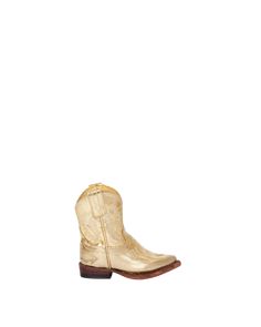 Mini Maggie Metallic Gold Kid's Luxury Fashion Cowboy Boots | Miron Crosby Gold Snip Toe Boots For Rodeo, Luxury Gold Cowboy Boots For Women, Miron Crosby, Kids Cowhide Boots, Girls Cowboy Boots Kids, Kids Cowboy Boots, Boot Tree, Gold Luxury, West Texas