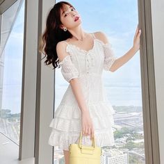 Size（cm） S M L XL Length 70 71 72 73 Sleeve 17.5 18 18.5 19 Bust 86 90 94 98 Waist 67 71 75 79 Brand：Orchidmet Product Type:Mini Dress Style:Sweety Sleeve Length:Short Sleeves Collar-line:V-Neck Waist Type: Natural Pattern Type:Polka Dot Package:1*Dress Size tips: 1. Manual measurement, around 1cm difference allowed. 2. Due to reason of light and display,there may be a slight color difference between the picture and real product . White One-piece Summer Dress, White One-piece Mini Dress For Summer, White One-piece Mini Dress For Vacation, White Off-shoulder Summer Sundress, White Off-shoulder Sundress For Spring, Polka Dress, Soft Grunge, Kawaii Clothes, Patterns In Nature