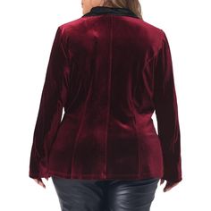 Elegant Design: This velvet blazer exudes sophistication and style with its vintage-inspired look, sparkling contrast notched lapel, and button details. Pair it with jeans and a simple t-shirt for a fashionable outfit that can be worn to work, lunch dates, or casual outings. Perfect for wearing to formal events, parties, or date nights, this blazer is sure to turn heads and make you feel confident and stylish. Plus-Size Fit: Designed with a comfortable and flattering plus-size fit, this blazer i Winter Velvet Blazer For Night Out, Chic Holiday Blazer For Formal Occasions, Chic Holiday Formal Blazer, Chic Formal Blazer For Holiday, Fall Velvet Blazer For Night Out, Velvet Blazer For Night Out In Fall, Party V-neck Single Breasted Blazer, Party Collared Blazer With Button Closure, Party Blazer With Button Closure And Suit Collar