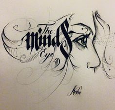 the mind and eye logo is shown in black ink on a white paper with writing underneath it