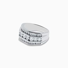 Effy Men's 14K White Gold Diamond Ring Classic White Gold Wide Band Jewelry, Timeless Ring With Wide Band And Brilliant Cut, Timeless Wide Band Ring With Brilliant Cut, Classic Wide Band Diamond Ring, Classic Diamond Ring With Vvs Clarity And Wide Band, Classic White Gold Wide Band Ring With Diamond Cut, Classic Wide Band Diamond Ring With Vvs Clarity, Classic White Gold Wide Band Promise Ring, Classic Diamond Wide Band Signet Ring