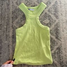 Brand New Never Worn Zara Neon Crop Tank Top Size Small. Super Cute And Unique Fit! Trendy Lime Green Summer Tops, Trendy Lime Green Spring Tops, Casual Lime Green Summer Tops, Casual Lime Green Tops For Summer, Lime Green Sleeveless Casual Top, Casual Lime Green Sleeveless Top, Casual Fitted Lime Green Top, Fitted Lime Green Casual Top, Lime Green Sleeveless Summer Tops