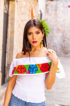 This Beautiful Off the Shoulder Crop Top is the perfect Top for a fun day out. It's made out of cotton, has an elastic waist and is full of vibrant embroidered florals. Please note: You may purchase the jewelry in a variety of colors and styles found in another post. White Tops For Summer Fiesta, White Top For Spring Fiesta, White Floral Embroidery Fiesta Tops, White Floral Embroidery Top For Fiesta, White Tops With Floral Embroidery For Fiesta, White Floral Embroidered Tops For Fiesta, White Cotton Top For Fiesta, Gold Quinceanera, Rose Gold Quinceanera