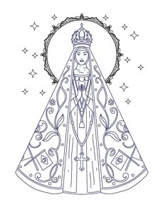 a drawing of a woman wearing a tiara and dress with stars around her neck