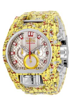 This Invicta watch is the very first one produced in its limited edition series. From the Sponge Bob collection, it holds a Quartz movement, and it features a sturdy aqua-plating, steel case. On its face you can find a silver, gold, metal dial covered by a durable Mineral Crystal. This style is finished by a reliable silver, aqua plating, stainless steel band, and it offers 200m. water resistance.For a limited time, Eyal Lalo is opening up his private vault of exclusive first editions, giving yo Watch Display Case, Sponge Bob, Watch Display, Invicta Watches, 200m, Men's Watches, Stainless Steel Band, Present Day, Minerals Crystals