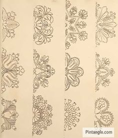 an old sheet of paper with different designs on it