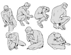 various poses of a man sitting and kneeling