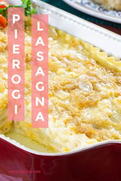 a casserole dish with cheese and vegetables in it on a red tablecloth