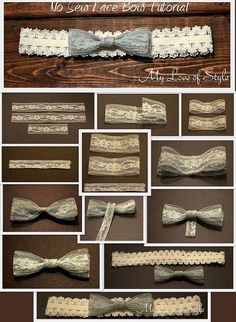 the instructions for how to make a bow tie with lace and ribbon on it are shown