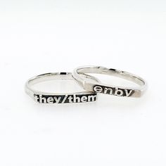 Check out our Sterling Silver "Enby" Ring—your ultimate nod to non-binary fabulousness! Wear it loud and proud to flaunt your individuality and spread some non-binary love.  This sterling silver "pride" stacking ring is part of iLAH's Words of Wisdom Collection and pairs nicely with her "pride" ring. iLAH's rings are suitable for all genders as most of us have fingers. 2. 6mm wide. Made in Worcester, MA USA. Hand finished by either ilah, Jessica or Stephanie. iLAH recommends that you take off al June Birthstone Jewelry, Non Binary, Zodiac Jewelry, Pearl Jewellery Earrings, Men's Jewelry Rings, Earring Sale, Evil Eye Jewelry, Eye Jewelry, Worcester