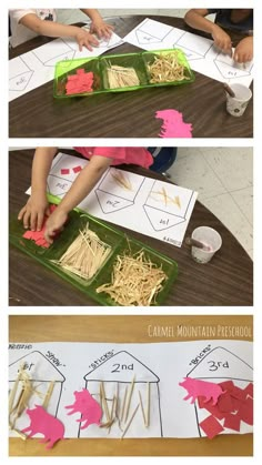 two pictures showing how to make paper cut outs with scissors and other crafting materials