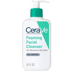 Dermatologist tested skin care product, CeraVe Daily Face Wash, Foaming Facial Cleanser, for Normal to Oily Skin is ideal for removing excess oil, dirt and also acts as a makeup remover. CeraVe Foaming Facial Cleanser has a unique formula with three essential ceramides (1, 3, 6-II) hyaluronic acid and niacinamide to help restore the skin's barrier, attract hydration and calm the skin. This gentle foaming action refreshes and cleanses oil without disrupting the protective skin barrier. Key Ingred Cerave Face Wash For Acne, Cerave Lotion Oily Skin, Target Face Wash, Target Cleanser, Cerave Oil Cleanser, Popular Skincare Products, Cerave Face Wash, Target Wishlist, Cerave Foaming Cleanser