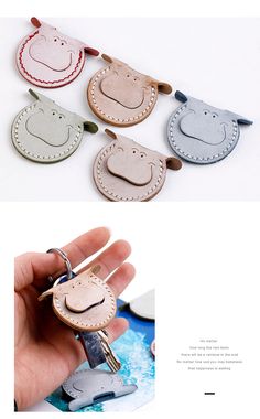 the keychain is made out of leather and has an elephant design on it