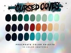 colored swatches with the words cursed coves on them