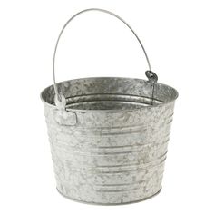 an old metal bucket with handle on a white background