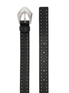 Black calf leather studded leather buckle belt from PORTS 1961 featuring silver-tone stud detailing, silver-tone buckle fastening, punched holes and adjustable fit. | Ports 1961 Studded Leather Buckle Belt Designer Black Belts With Buckle Closure, Wide Studded Belt, Punk Belt, Black Punk Belt With Rivets, Black Belt Silver Buckle, Black Leather Belt With Rivets, Ports 1961, Belt Black, Buckle Belt