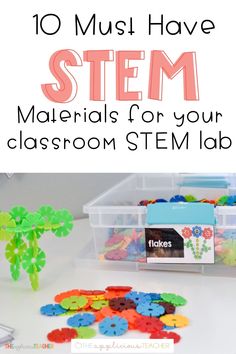 10 favorite STEM materials for the classroom- love all the ideas for STEM materials in this post! Stem Classroom Setup Elementary, Stem Supplies, Stem Bins, Stem Boxes, Steam Classroom, Stem Centers, Kindergarten Stem, Elementary Stem Activities, Classroom Diy