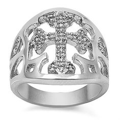 Clear Cubic Zirconia Filigree Cross Ring .925 Sterling Silver Band White Jewelry Female Male Size 9 All our silver jewelry is crafted from .925 silver also commonly referred to as sterling silver. Sterling silver is the standard for beautiful high-quality silver jewelry and can not be replicated by lower priced silver plated jewelry. It is 92.5% pure silver, mixed with alloys to add strength and durability to stand the test of time. We promise superior service which includes fast shipping, great Engraved Promise Rings, Religious Cross, Wide Ring, Rings Silver, Sterling Silver Rings Bands, Band Jewelry, Cross Ring, Sterling Silver Filigree, Christian Jewelry