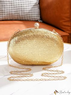 BirdinBag - Evening Clutch Bag with Rhinestone Embellishment, Single Shoulder/Crossbody, Ideal for Parties Elegant Gold Bags With Sequins, Elegant Gold Sequined Shoulder Bag, Elegant Gold Sequined Bags, Event Bag Adorned With Rhinestones, Embellished Gold Event Bag, Gold Embellished Event Bag, Chic Embellished Gold Bag, Chic Embellished Gold Bags, Chic Gold Embellished Bag