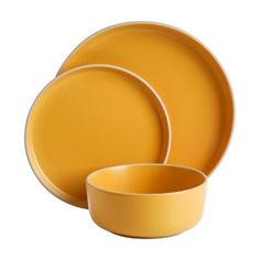 yellow dinnerware set on white background