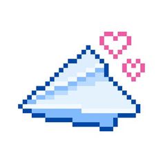 an old school pixel art style illustration of a blue and white object with pink dots coming out of it