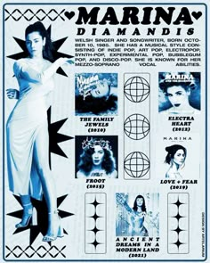 the poster for marina d'amandis shows all her famous outfits and accessories