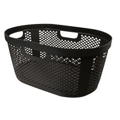 a black plastic basket on a white background