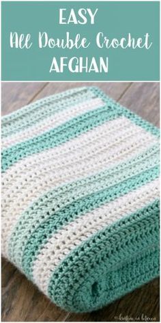 an easy crochet afghan with text that says easy me double crochet afghan