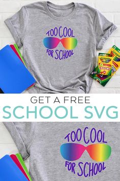 two shirts with the words get a free school svg on them