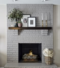 Cozy Fireplace | Painted Brick | Galveston Gray | Benjamin Moore | AC-27 Design Camino, Painted Brick Fireplaces, Fireplace Update, Chicago Interior Design, Paint Fireplace, The Mantle