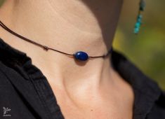 Minimalist Blue Jewelry With Adjustable Length, Blue Minimalist Choker Jewelry, Minimalist Blue Jewelry With Adjustable Cord, Minimalist Blue Choker Jewelry, Spiritual Blue Choker Jewelry, Blue Crystal Choker Necklace Gift, Minimalist Adjustable Crystal Choker Necklace, Adjustable Crystal Necklace With Natural Stones, Adjustable Blue Choker