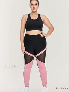 Lasaky - High Rise Colorblock Contrast Mesh Leggings for Women, Designed for Plus Size and Sports Activities Sportswear Gym Leggings With Color Block, Black Spliced Activewear For Gym, Stretch Sport Bottoms With Splicing, Stretch Sports Bottoms With Splicing, Sport Leggings, Legging Sport, Mesh Leggings, Leggings For Women, Sports Activities