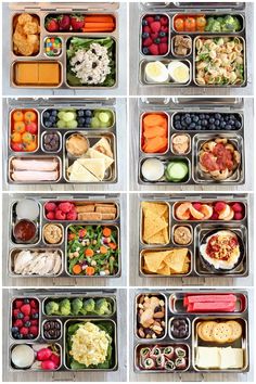 several trays filled with different types of food