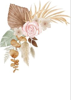 a painting of flowers and leaves on a white background