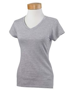 Ladies' SoftStyle® 4.5 oz. Fitted V-Neck T-Shirt - RS SPORT GREY - M | Gildan Softstyle Women's Fit V-Neck T-Shirt in Sport Grey Size Medium | Cotton Trims Fashion, American Brand, Woman Fashion, Gray Tshirt, Amazon Affiliate, Fashion Set, Calgary, Black And Navy, Sleeve Styles