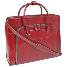 Leather Briefcase with Removable Laptop Sleeve - Red Red Briefcase For Business, Red Leather Business Briefcase, Luxury Red Briefcase With Main Compartment, Red Leather Travel Briefcase, Rectangular Red Briefcase, Cute Hand Bags, W Series, Latest Handbags, Laptop Briefcase