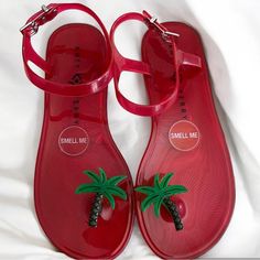 New Without Tags No Flaws Size 6 Round Toe Buckle Closure Heel Height 0.2” Flat Smoke Free Environment Trendy Ankle Strap Jelly Sandals For Vacation, Casual Jelly Sandals With Ankle Strap For Vacation, Red Synthetic Flip Flops For Summer, Trendy Red Open Toe Flip Flops, Red Trendy Open Toe Flip Flops, Red Sandals With Single Toe Strap For Vacation, Trendy Jelly Sandals With Single Toe Strap For Vacation, Casual Flip Flops With Single Toe Strap For Party, Trendy Red Sandals For Beach Season