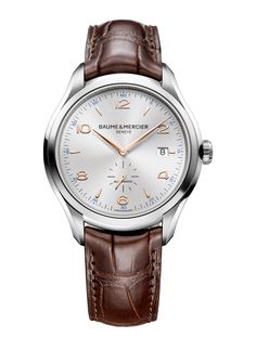 Baume-et-Mercier-Clifton-10054-front_190426 Swiss Watches For Men, Brown Leather Strap Watch, Baume Mercier, Brown Watches, Old Watches, Automatic Watches For Men, Brown Leather Strap, Fine Watches