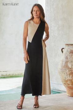 Sleeveless Colorblock Dress Perfect Spring Outfit, Occasion Dresses Wedding, Beige And Black, Fabulous Dresses