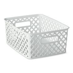 a white plastic basket on a white background