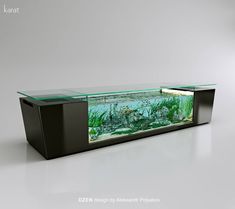 a fish tank is sitting on top of a table