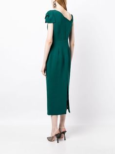 Roland Mouret Asymmetric Sleeveless Midi Dress - Farfetch Green Asymmetrical Midi Dress For Evening, Elegant Green Asymmetrical Midi Dress, Elegant Green Midi Dress With Asymmetrical Hem, Green Midi Dress With Asymmetrical Neckline For Evening, Sailor Shoes, Roland Mouret Dress, Midi Dress Green, City Dress, Sleeveless Midi Dress