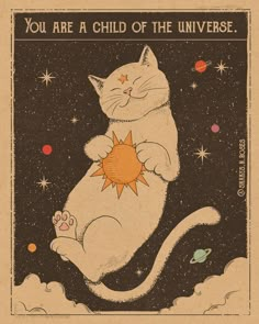 a cat sitting on top of a star in the sky