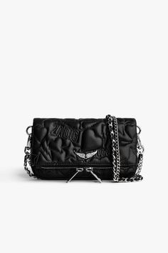 A nano version of the iconic Rock clutch, for carrying just the essentials.  Carried as a clutch or worn across the body, this bag is an essential day or night.  This quilted leather version features topstitched motifs, crystal-embellished wings and a double chain interwoven with leather, allowing it to be worn across the body or on the shoulder.   - Zadig&ampVoltaire womens Rock Nano clutch in black quilted leather  - Topstitched motifs  - Flap with magnetic closure  - Removable leather and met La Girl Aesthetic, Clutch Outfit, La Girl, Double Chain, Black Quilt, Quilted Leather, Blue Crystals