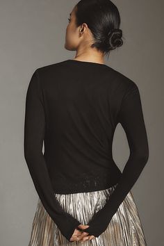 Viscose Pullover styling Machine wash Imported | Long-Sleeve Beaded Appliqué Top by Anthropologie, Women's, Size: 2XS, Viscose Fitted Long Sleeve Knit Top For Party, Fitted Fine Knit Top For Night Out, Elegant Sequined Tops For Winter, Fine Knit Fitted Top For Night Out, Elegant Winter Tops With Sequins, Elegant Sequined Winter Tops, Elegant Winter Sequin Tops, Elegant Crew Neck Long Sleeve Top For Fall, Elegant Fine Knit Tops For Night Out