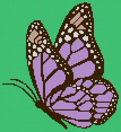 a cross stitch butterfly on a green background