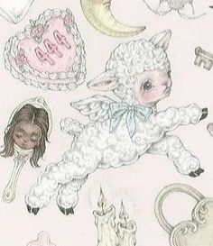 a drawing of a lamb and other items